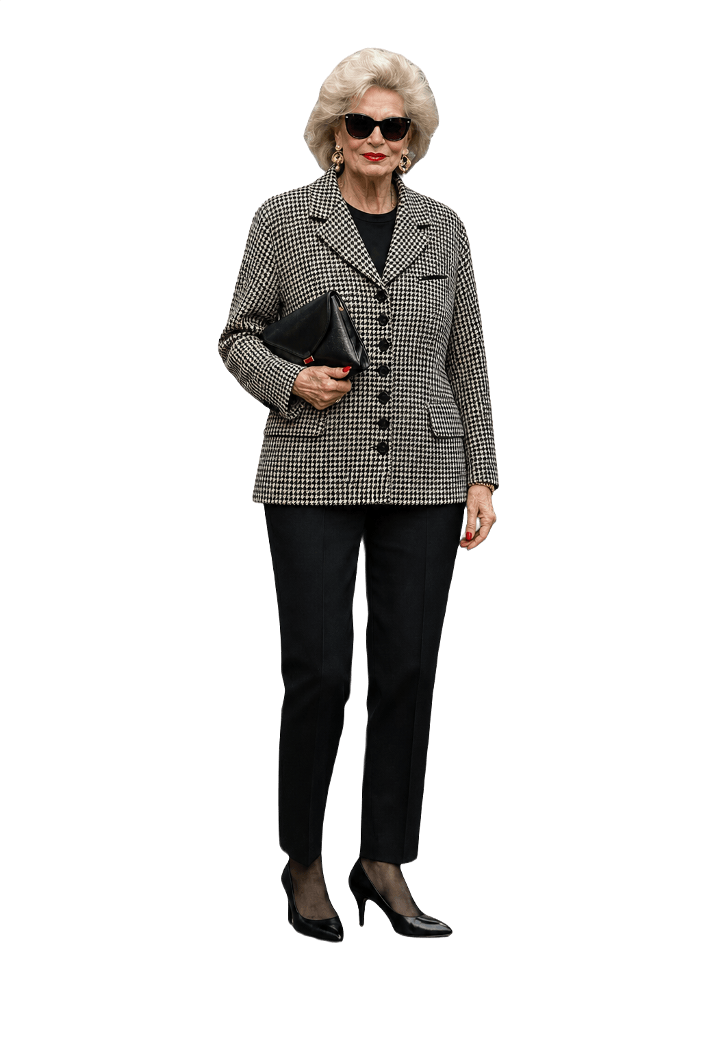 1990s Black and White Wool Blend Jacket - Model