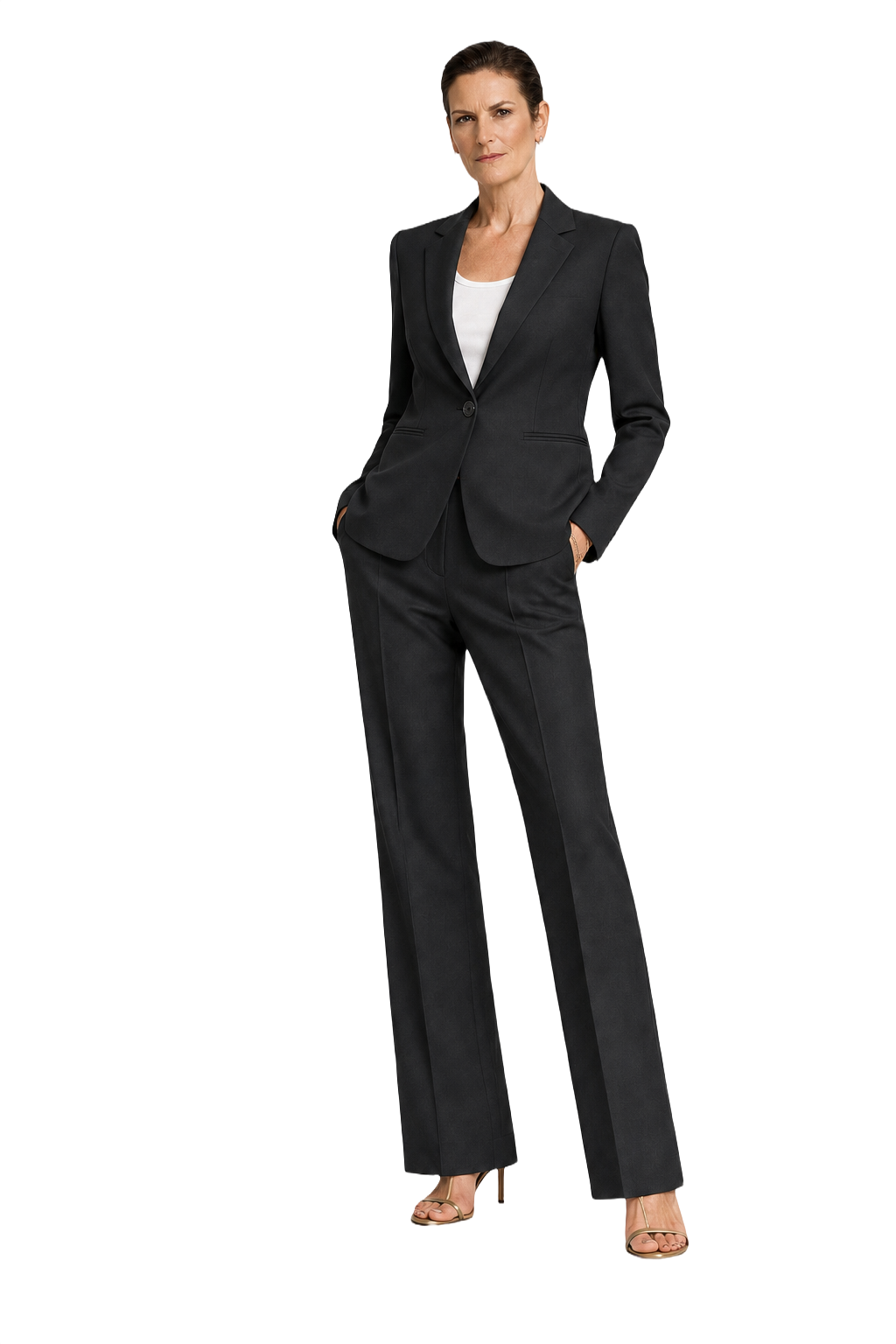 1990s Black Wool Blend Trouser Suit - Model