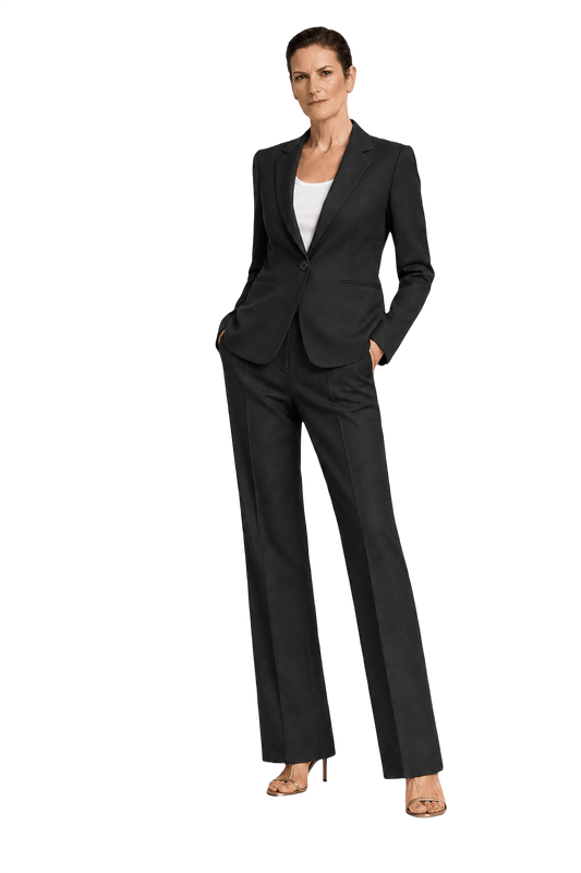 1990s Black Wool Blend Trouser Suit - Model