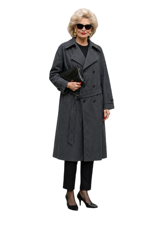 1980s Black Wool Blend Trench Coat - Model