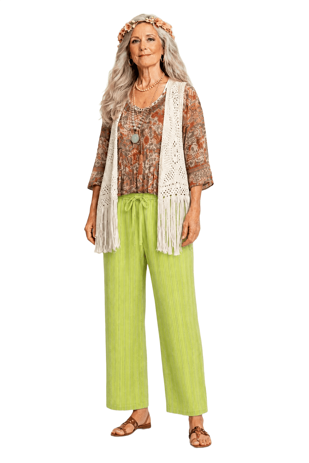 1970s Lime Green Cotton Blend Pants - Model