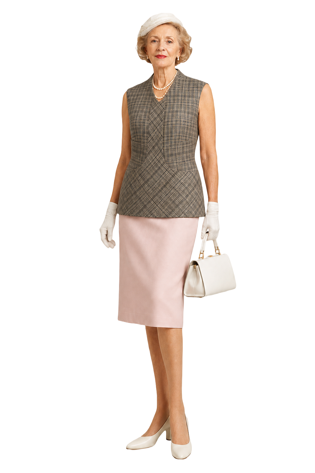 1950s Grey Plaid Smooth Vest - Model