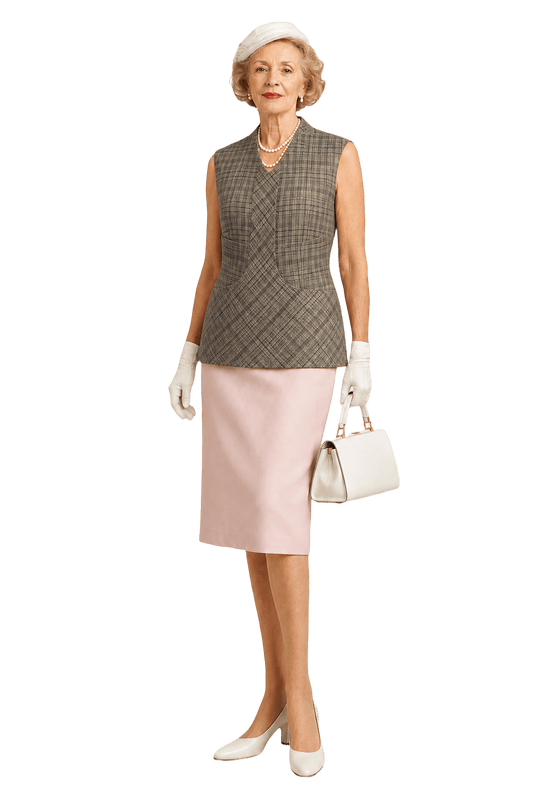 1950s Grey Plaid Smooth Vest - Model