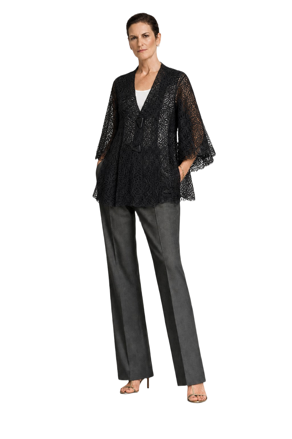1990s Black Lace Cape - Model