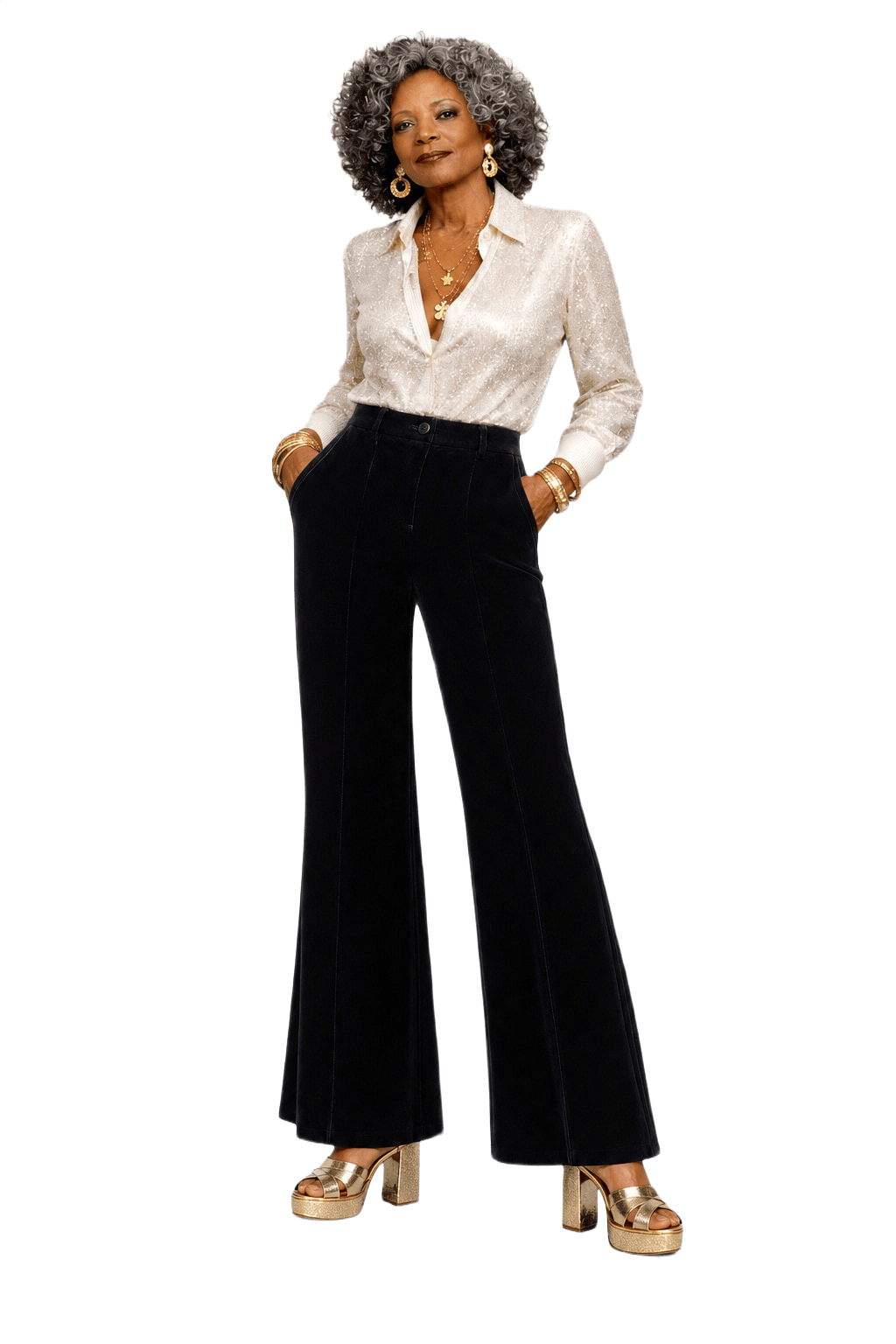 1980s Black Velvet Pants - Model