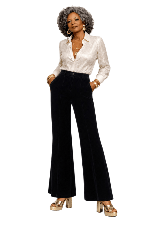 1980s Black Velvet Pants - Model