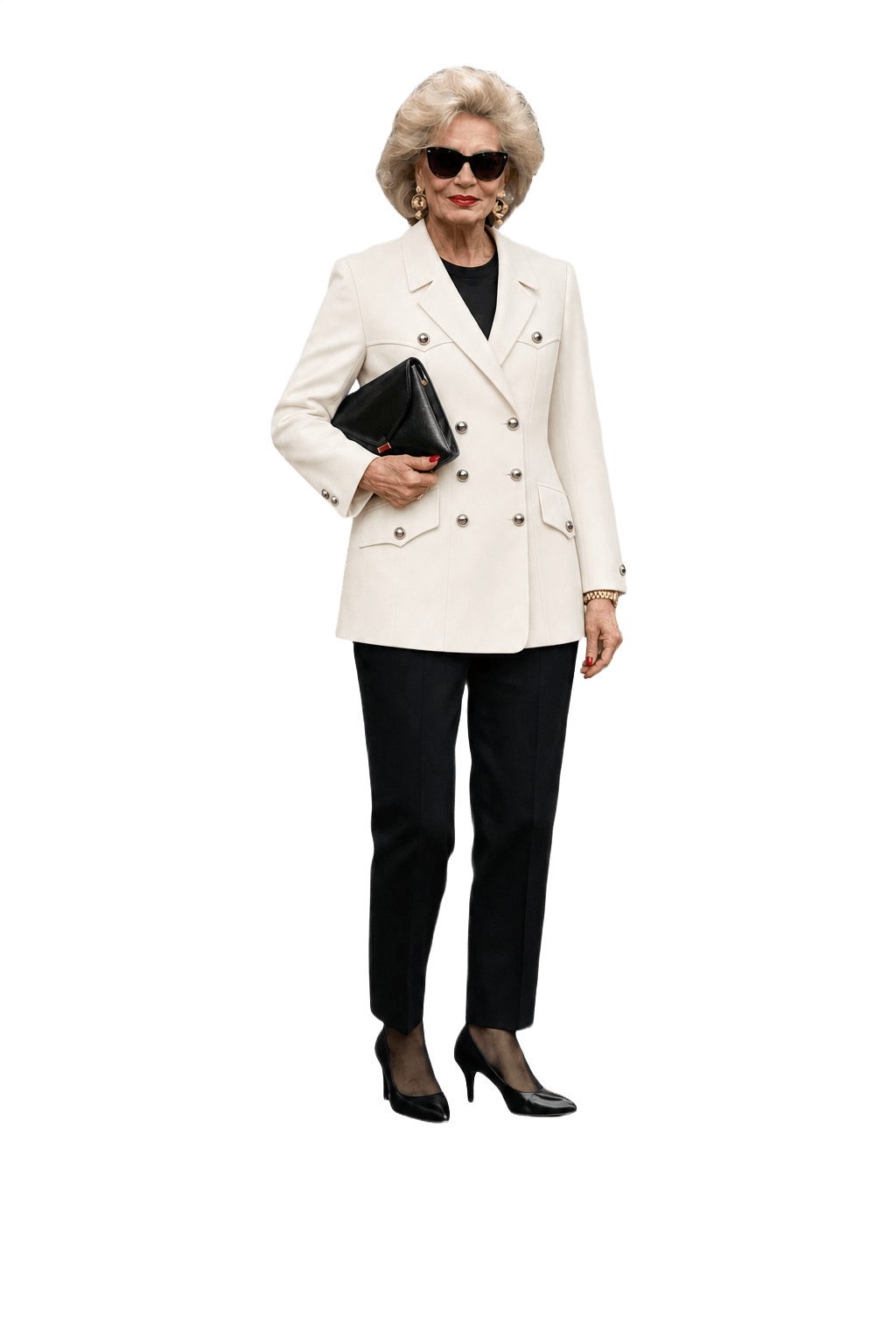 1980s Cream White Polyester Blazer - Model