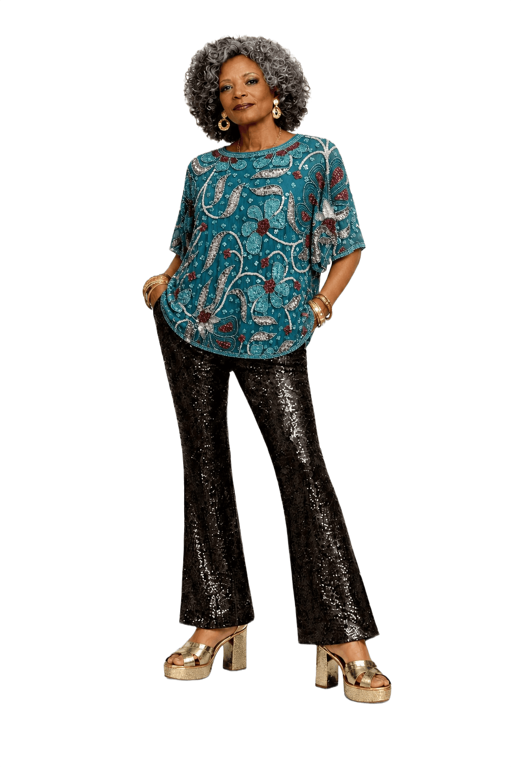 1980s Teal Synthetic Blouse - Model