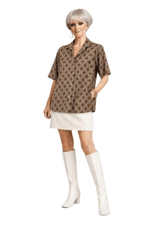 1950s Brown Cotton Blouse - Model
