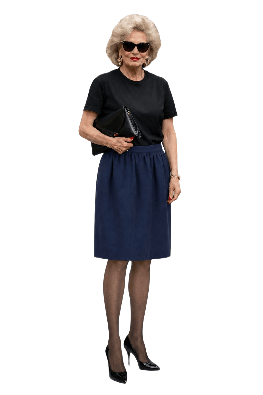 1980s Navy Blue Wool Blend Skirt - Model