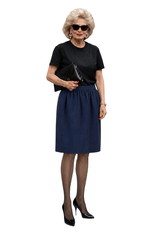 1980s Navy Blue Wool Blend Skirt - Model