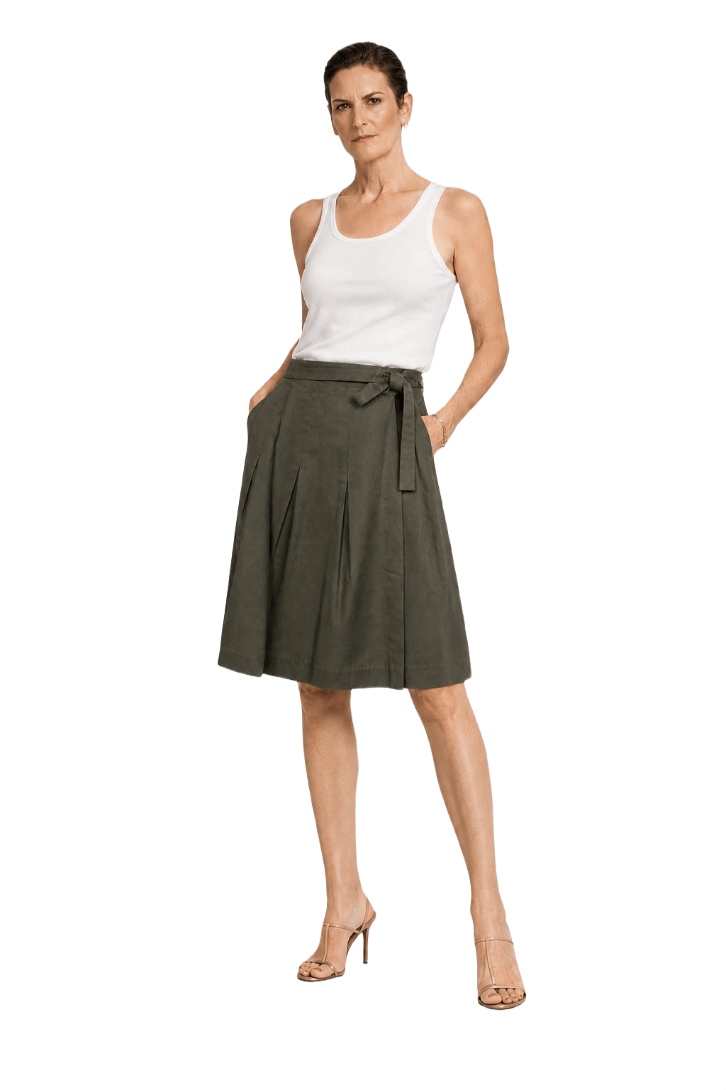 1990s Olive Green Cotton Blend Skirt - Model