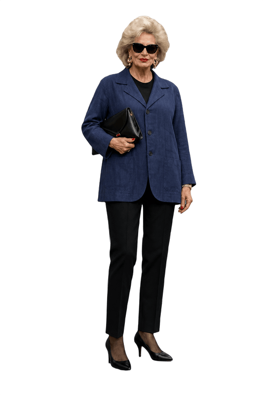 1980s Navy Blue Linen Jacket - Model