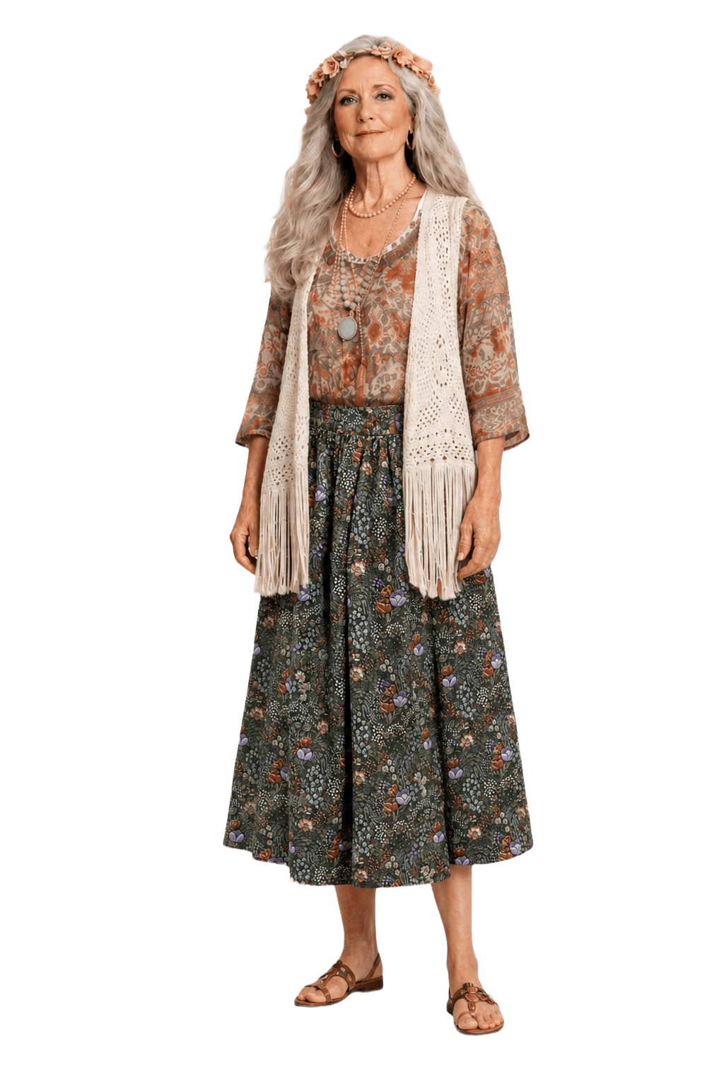 1970s Green Cotton Blend Skirt - Model