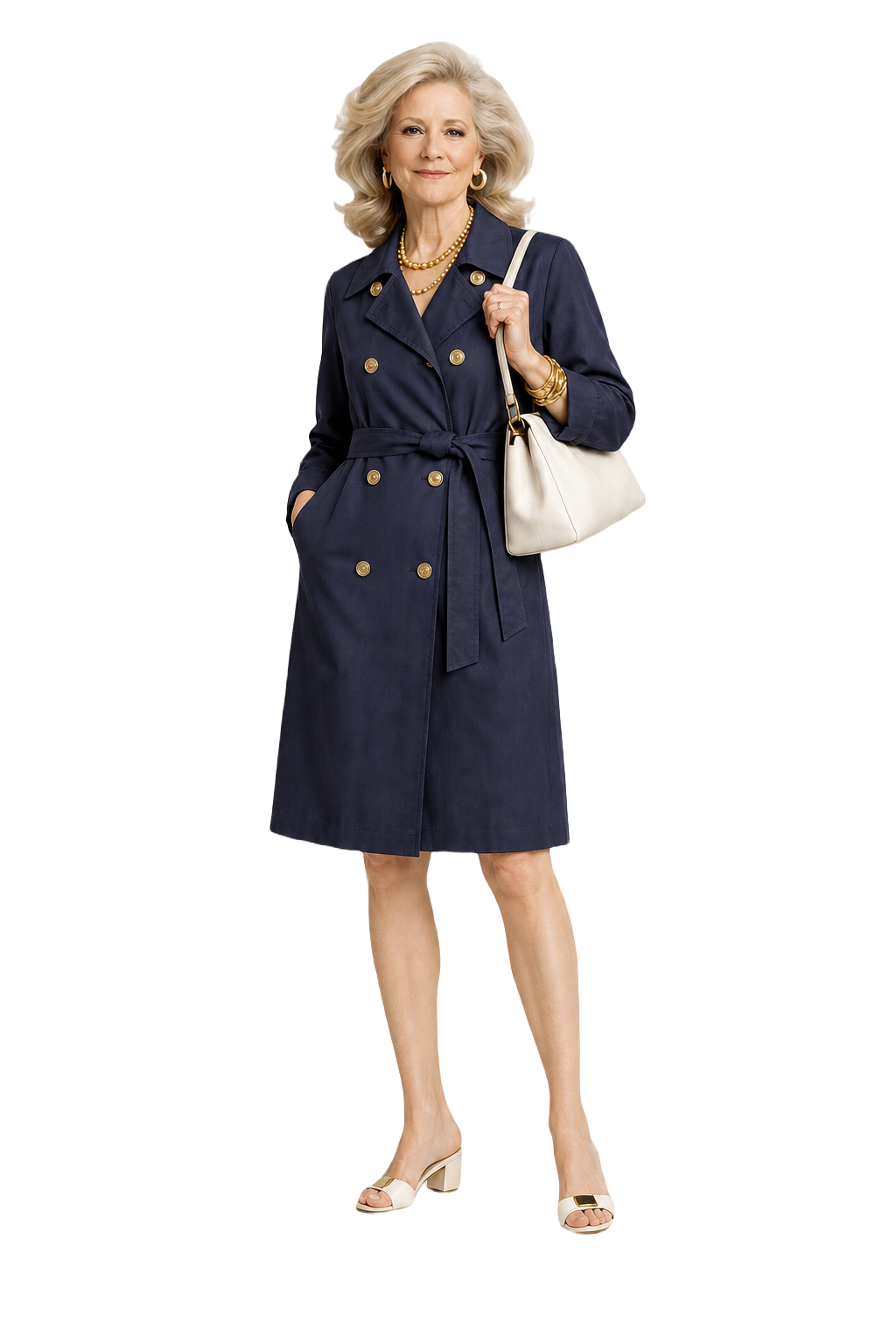 1980s Navy Blue Cotton Trench Coat - Model