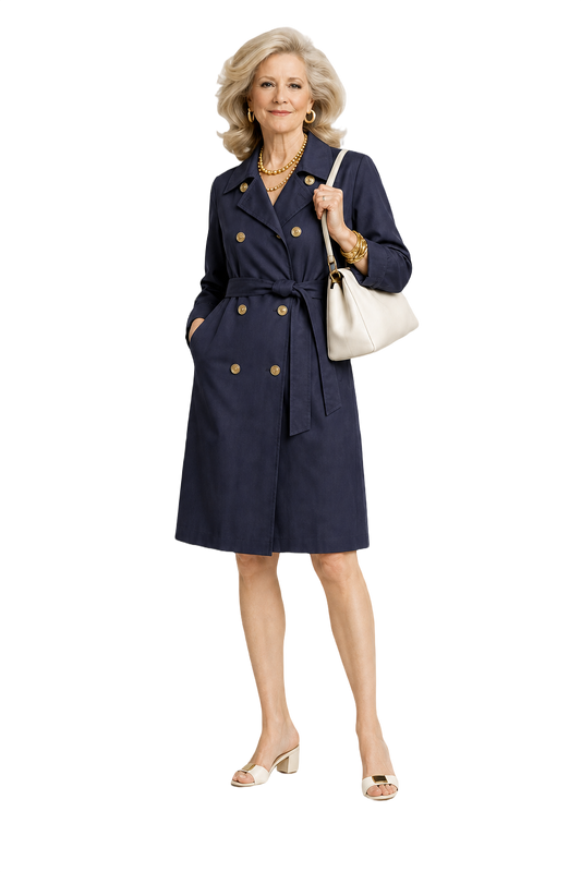 1980s Navy Blue Cotton Trench Coat - Model