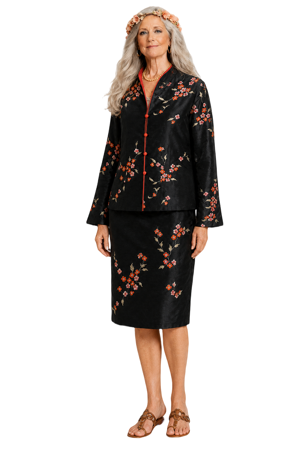 1980s Black Silk Blouse and Skirt Set - Model