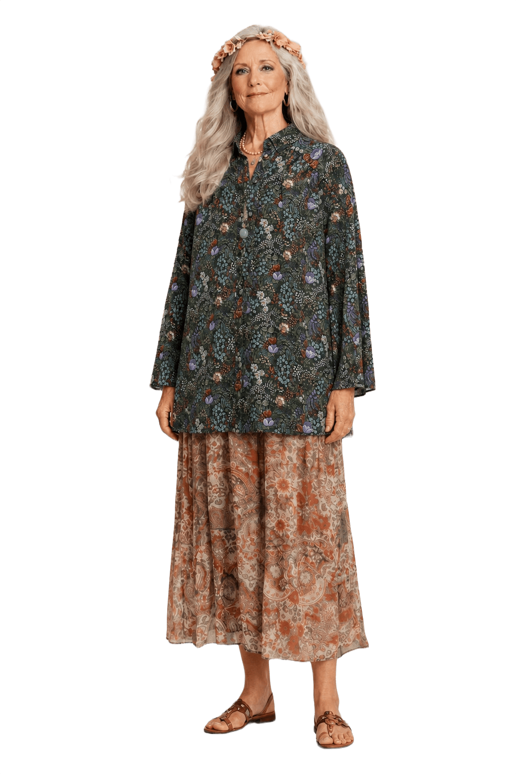 1980s Dark Green Cotton Blend Blouse - Model