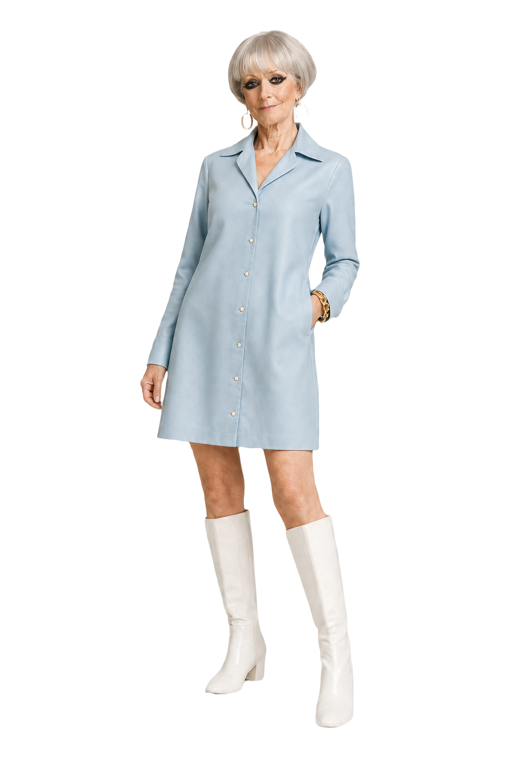 1960s Light Blue Polyester Dress - Model