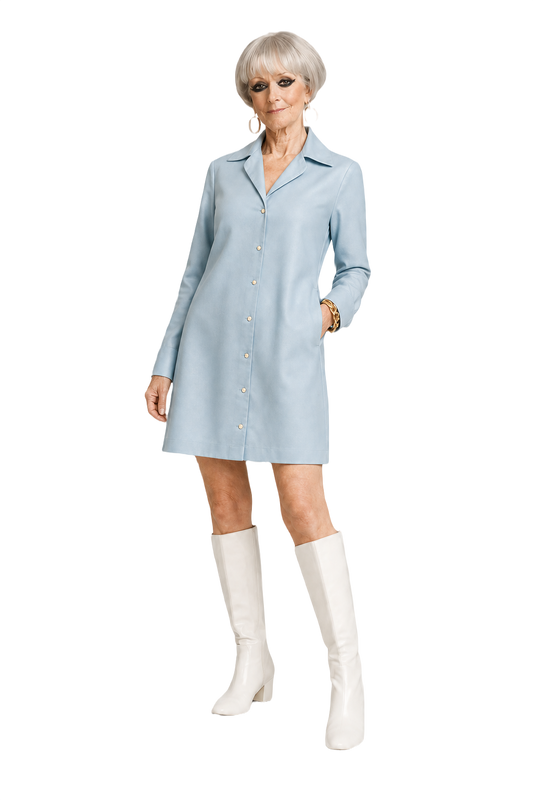 1960s Light Blue Polyester Dress - Model