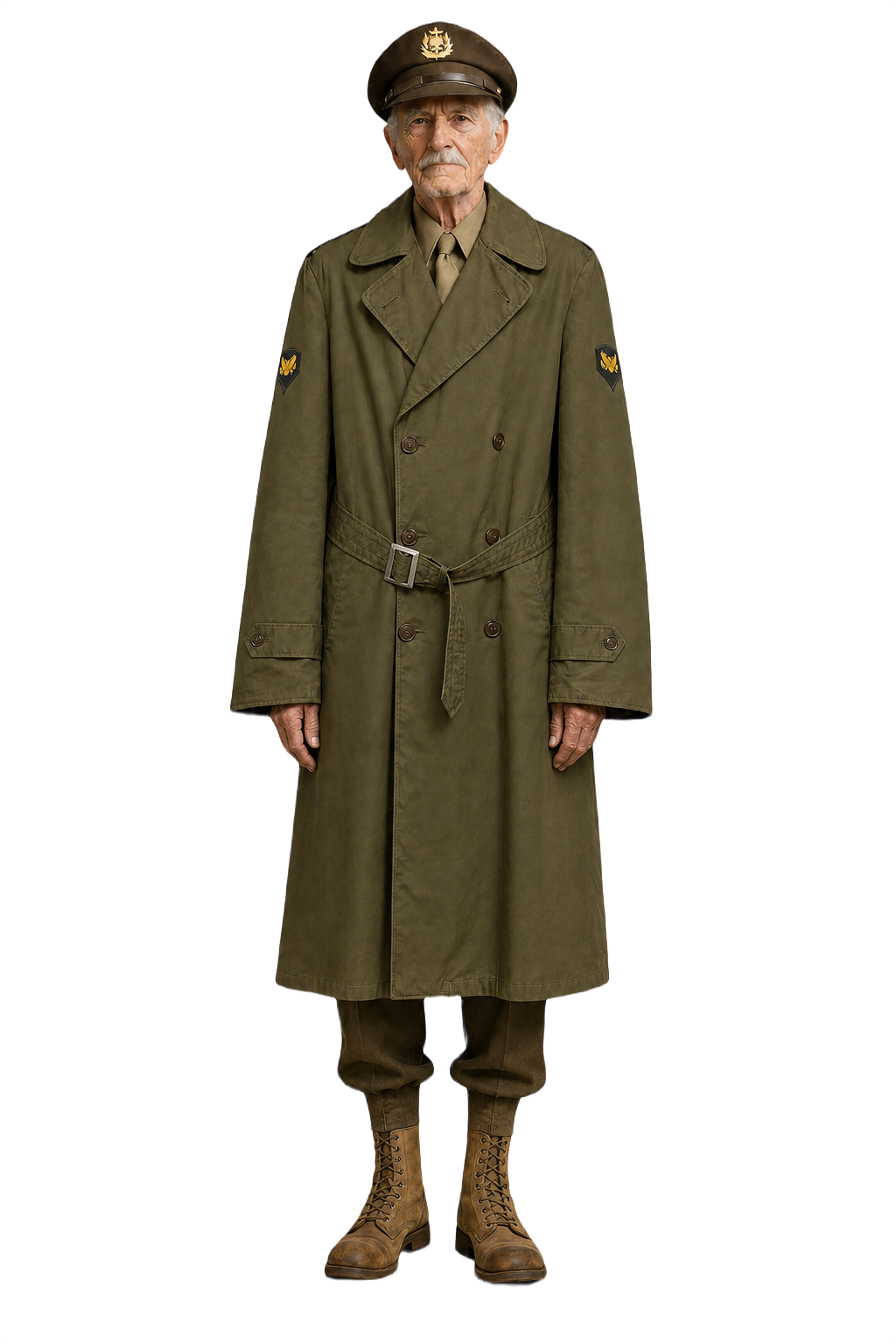 1940s Olive Drab Cotton Trench Coat - Model