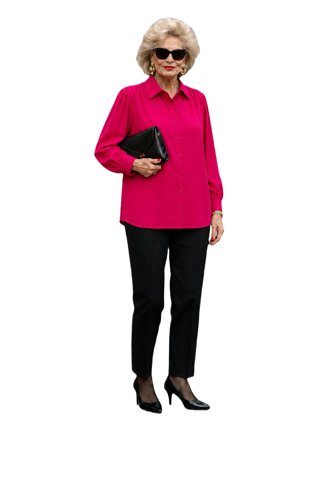 1980s Bright Pink Silk Blouse - Model