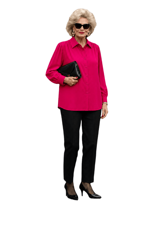 1980s Bright Pink Silk Blouse - Model