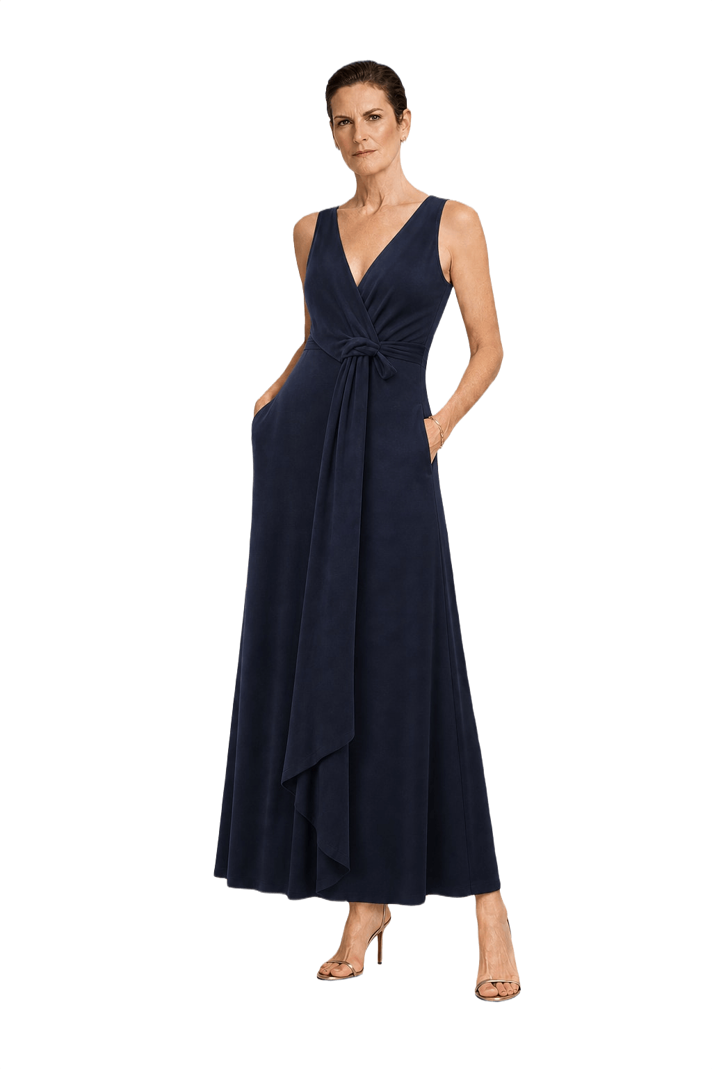 1990s Navy Cotton Blend Dress - Model