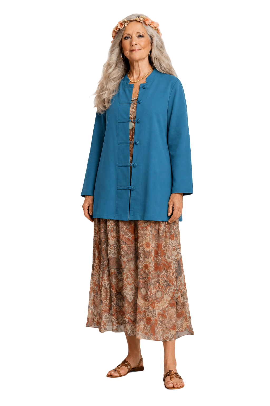 1980s Teal Cotton Blend Shirt - Model