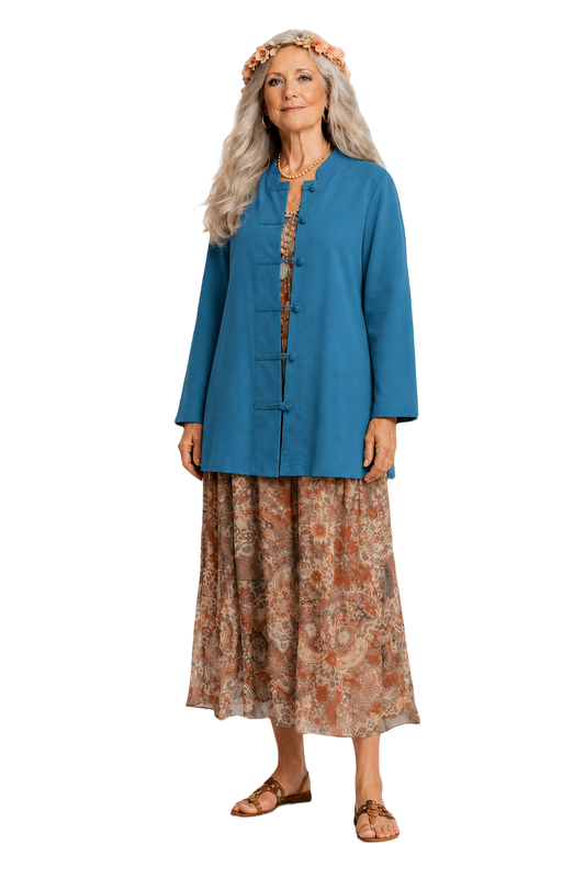 1980s Teal Cotton Blend Shirt - Model