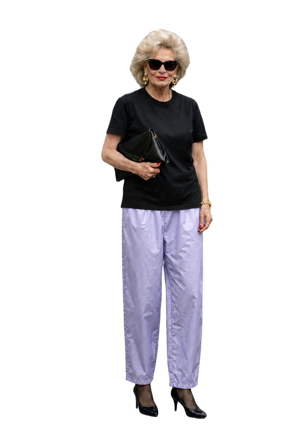 1990s Light Purple Synthetic Pants - Model