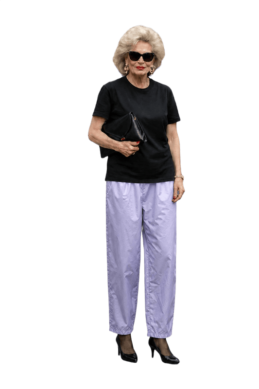 1990s Light Purple Synthetic Pants - Model