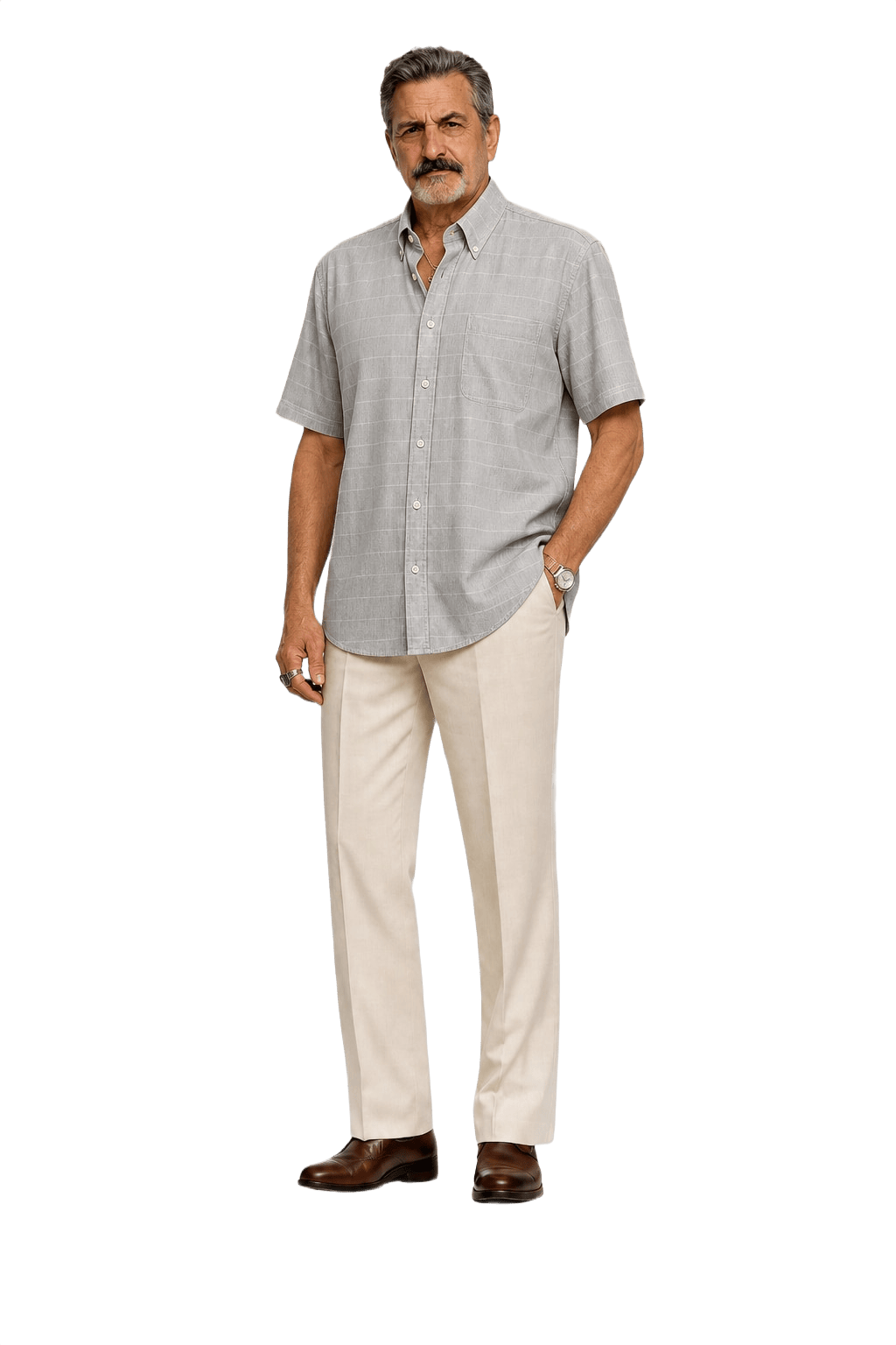 1980s Light Grey Cotton Shirt - Model