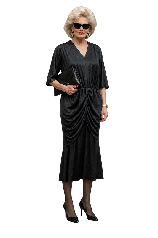 1980s Black Synthetic Midi Dress - Model