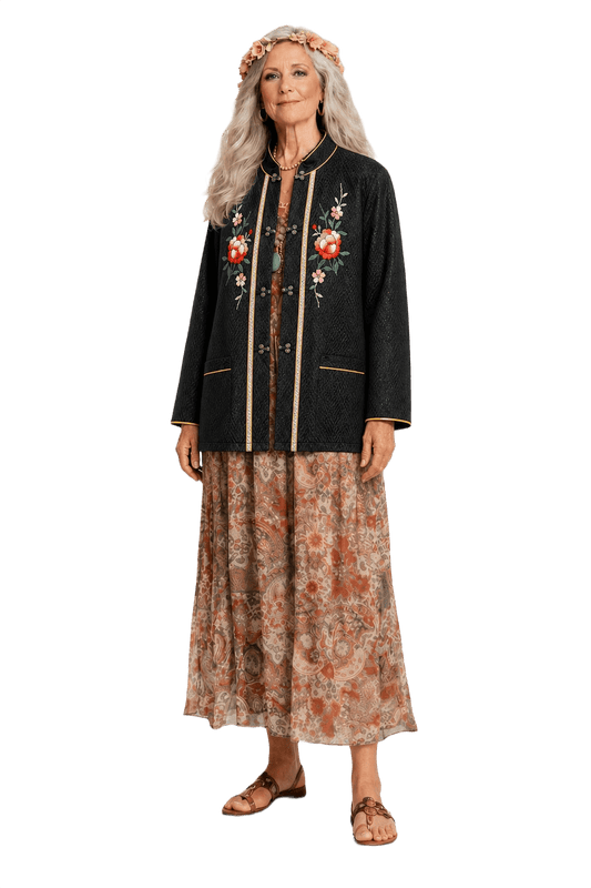 1970s Black Silk Jacket - Model