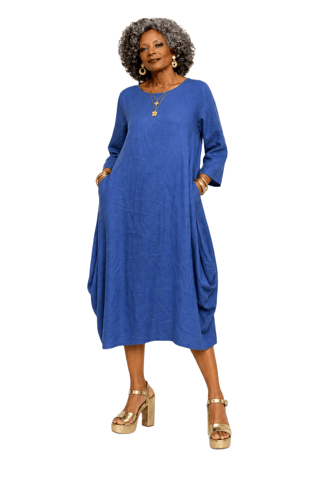 1970s Blue Cotton Dress - Model