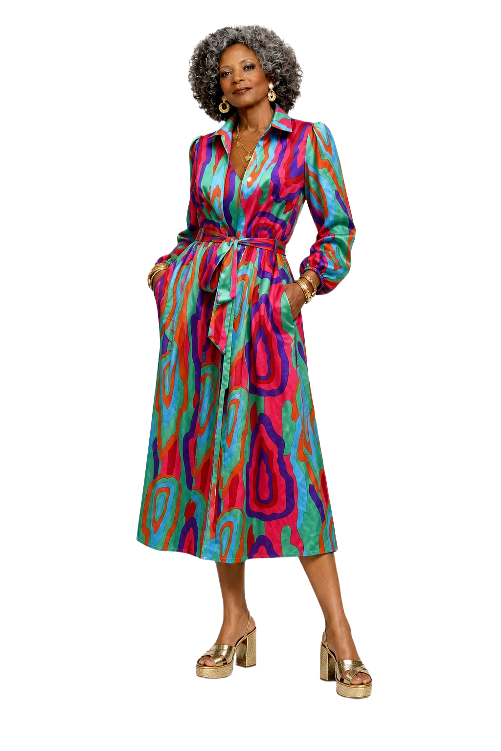 1980s Multi-Color Polyester Robe - Model