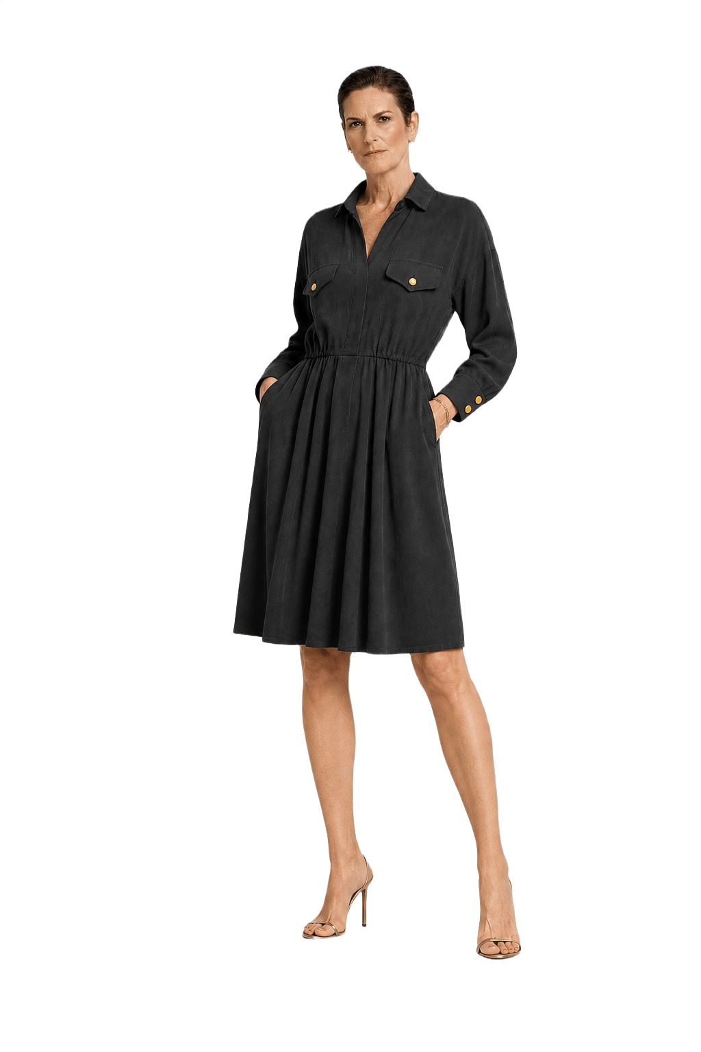 1990s Black Silk Dress - Model