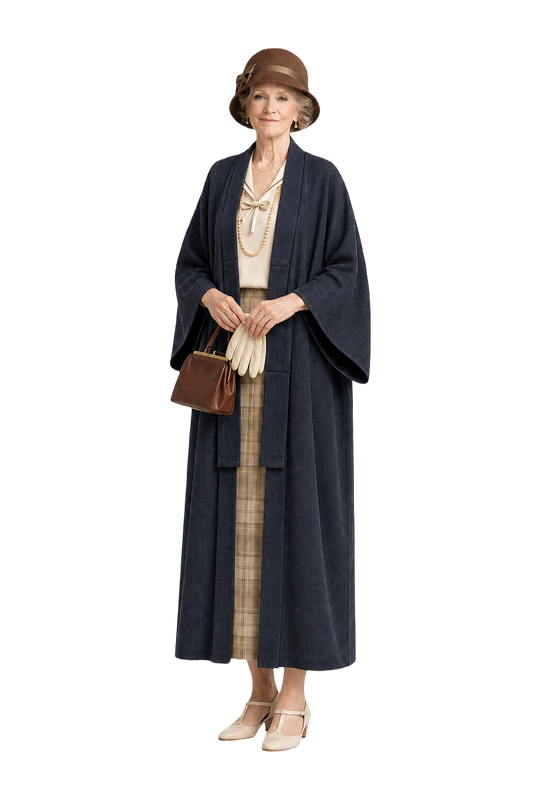 1930s Indigo Cotton Kimono - Model