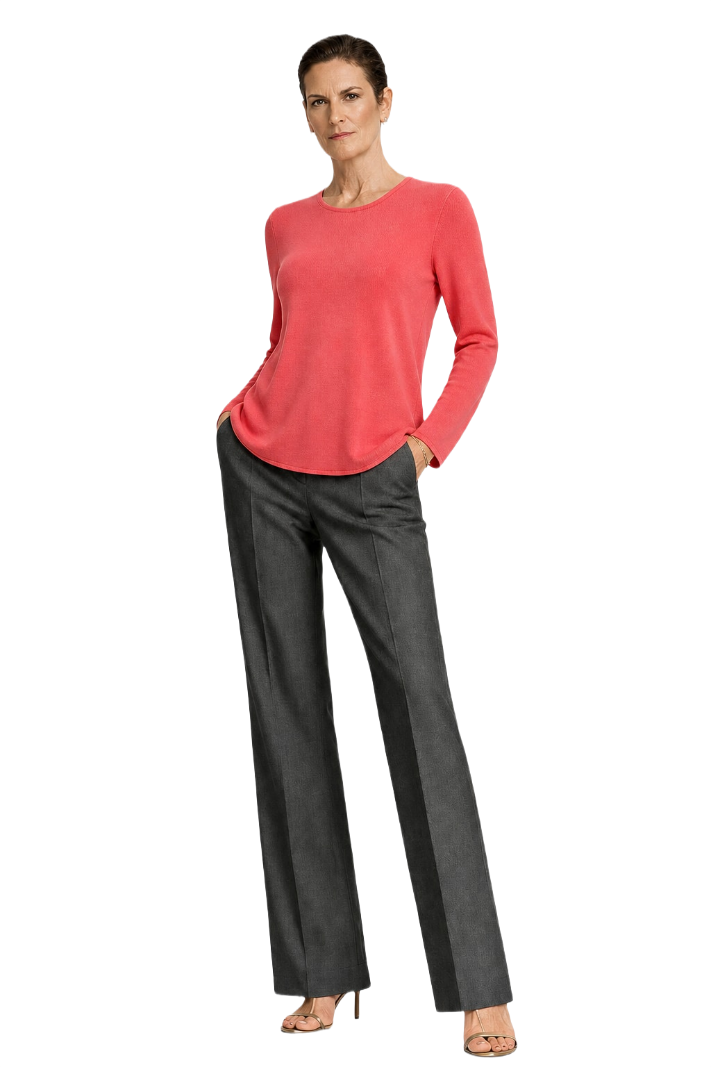 1990s Coral Pink Wool Blend Sweater - Model