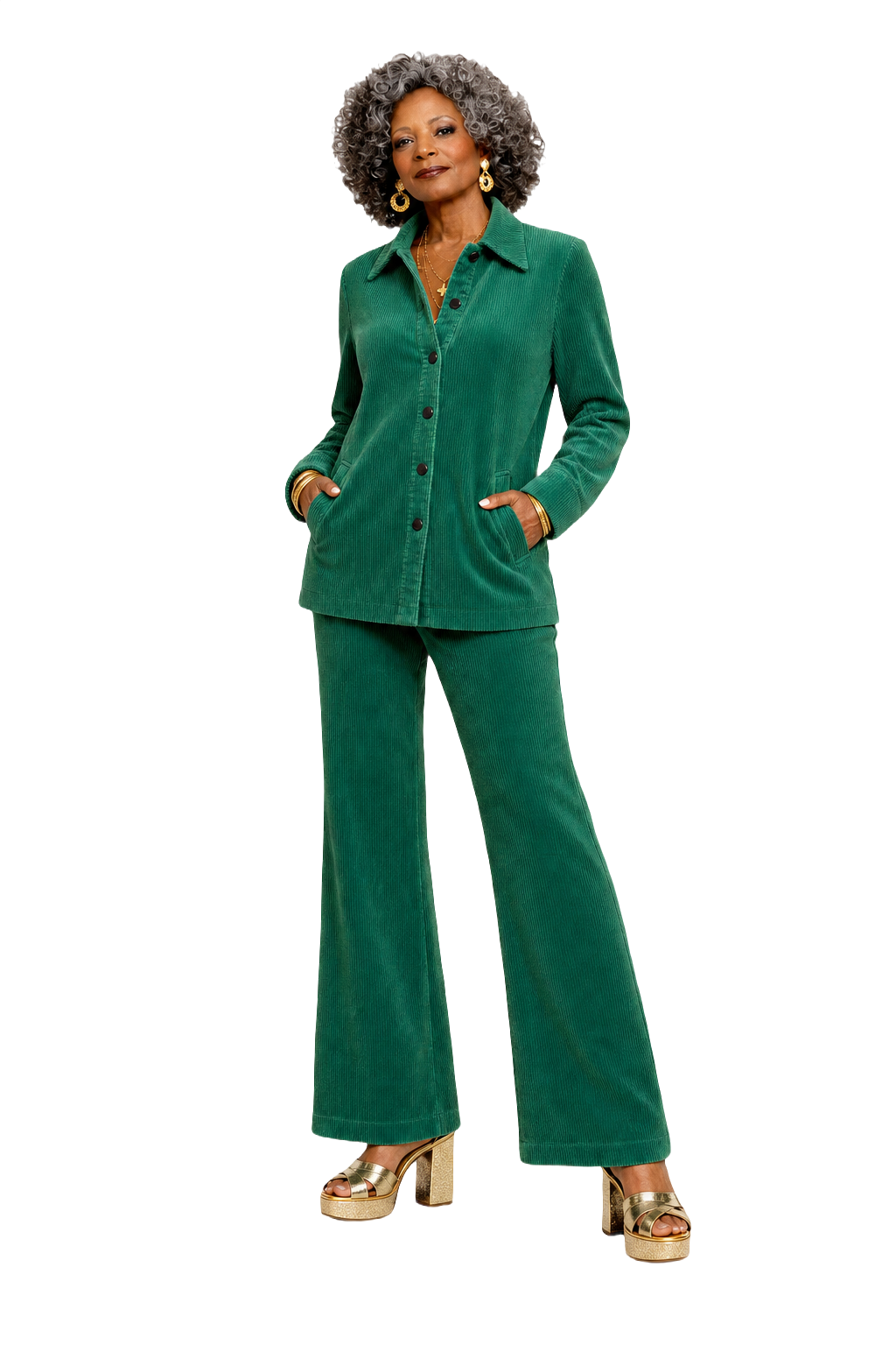 1970s Green Corduroy Ensemble - Model