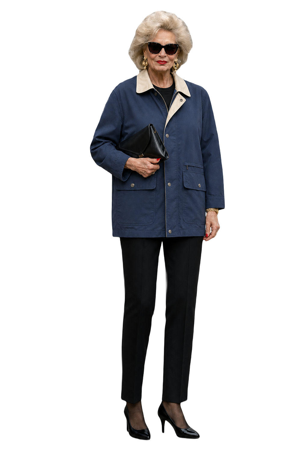 1980s Navy Blue Cotton Blend Jacket - Model