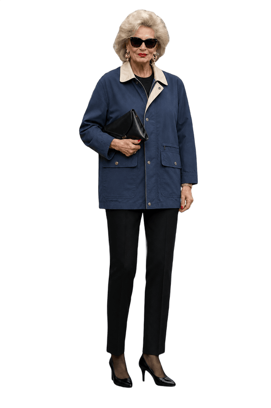 1980s Navy Blue Cotton Blend Jacket - Model