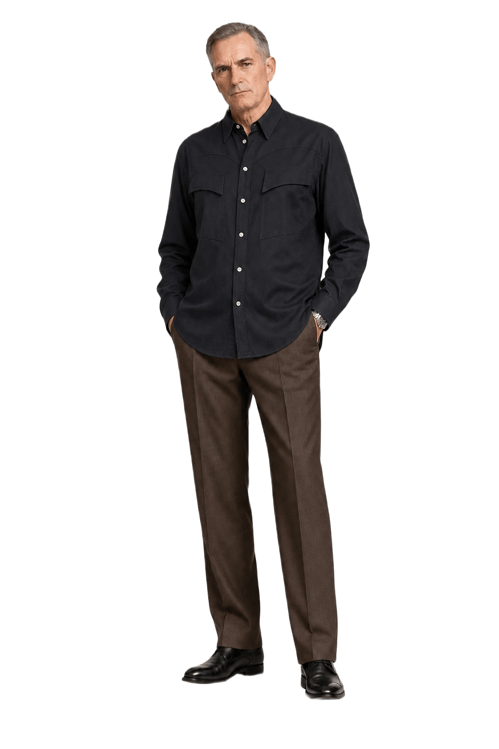 1990s Black Cotton Blend Button-Down Shirt - Model
