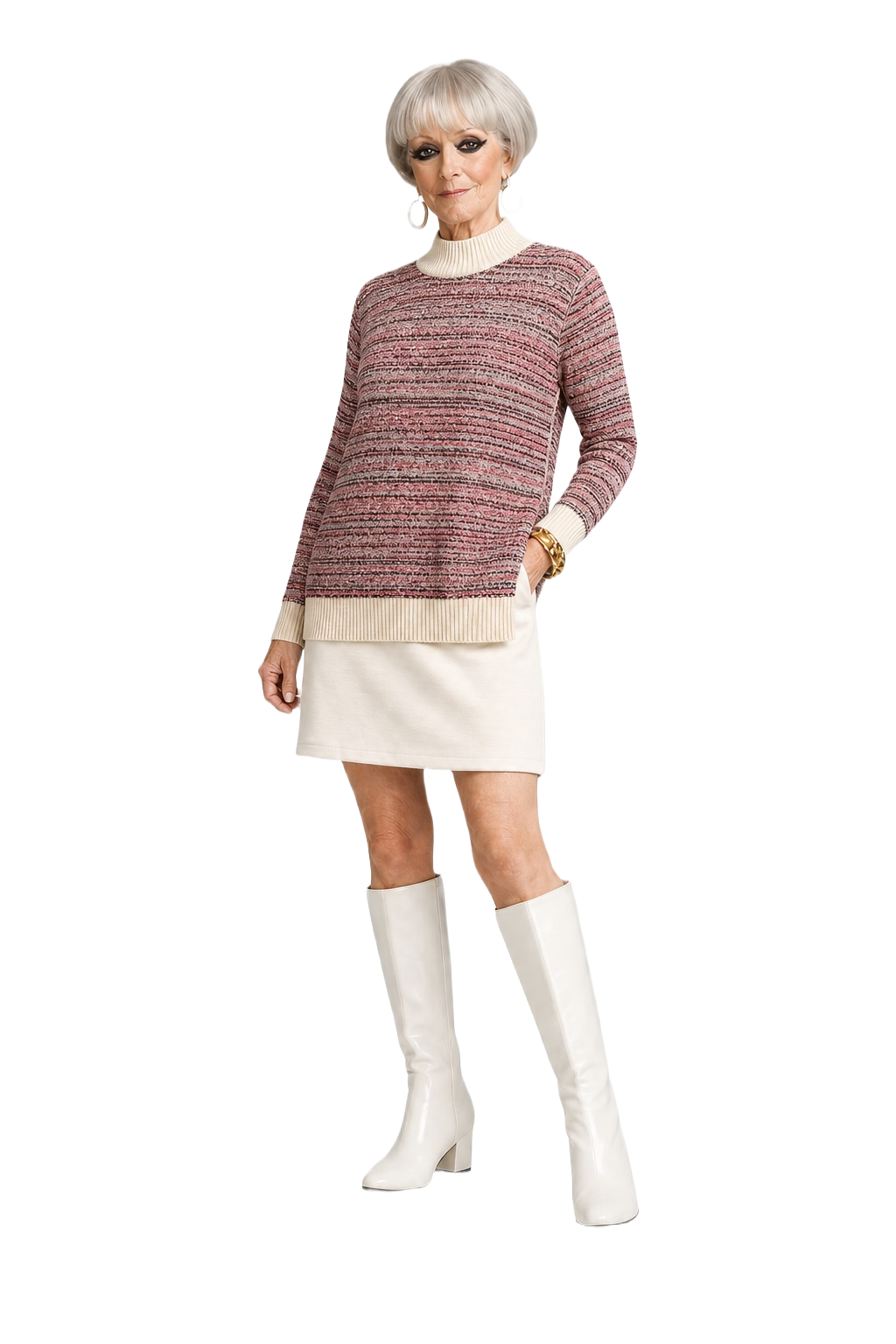 1960s Pink Synthetic Blend Sweater - Model