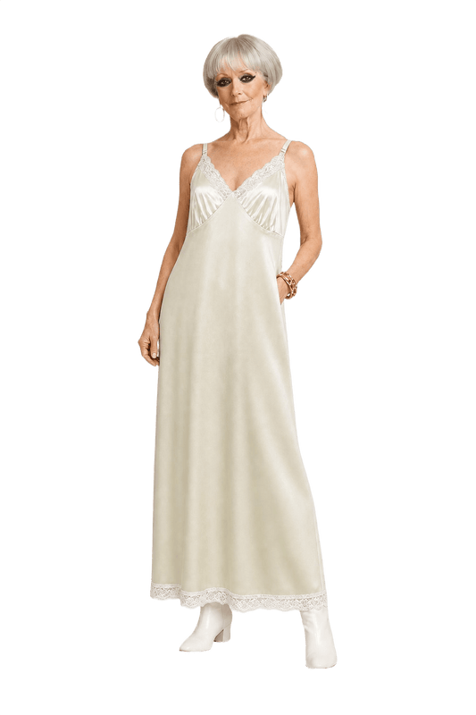 1960s Ivory Nylon Maxi Dress - Model