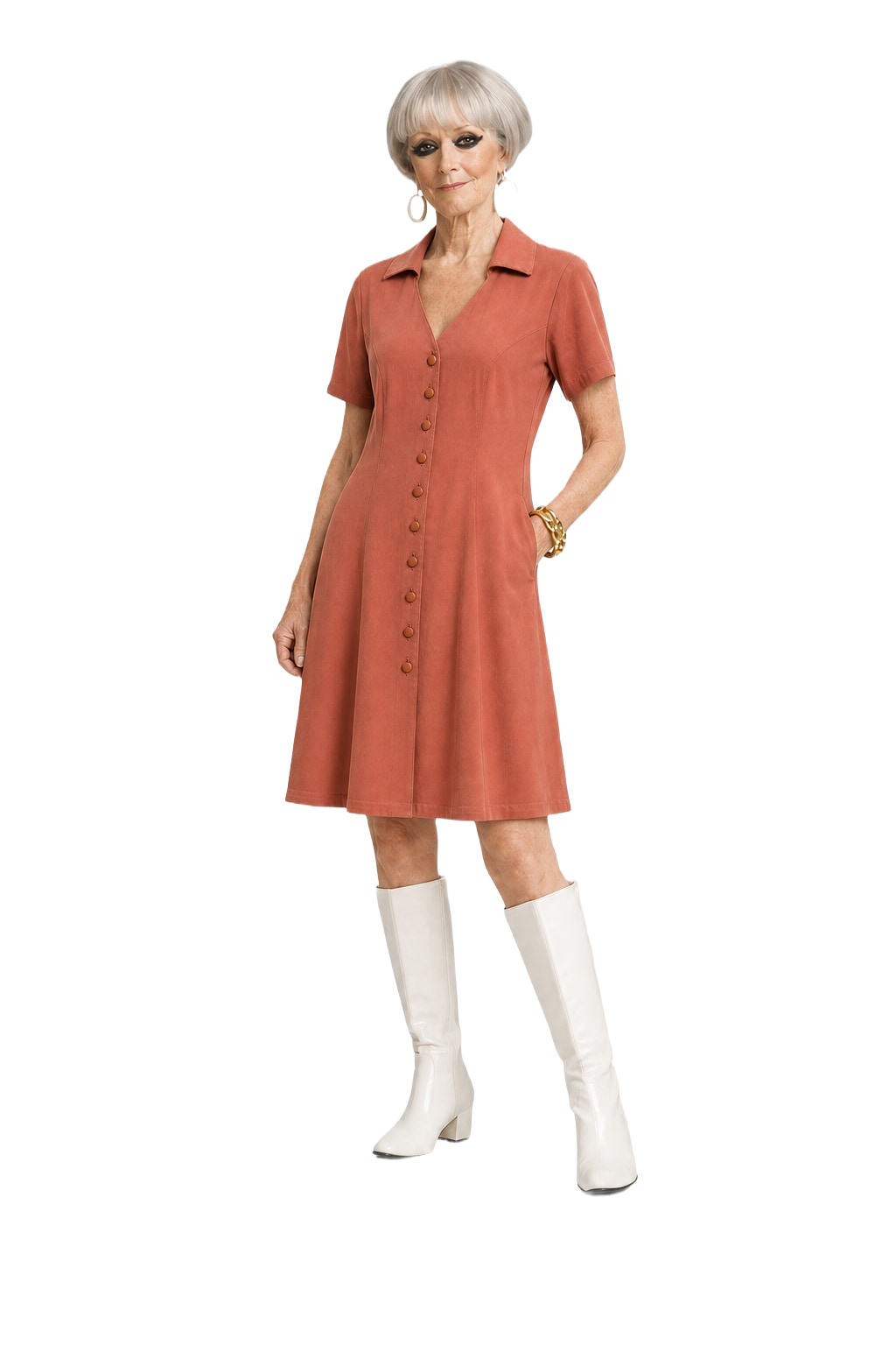 1960s Terracotta Rayon Dress - Model