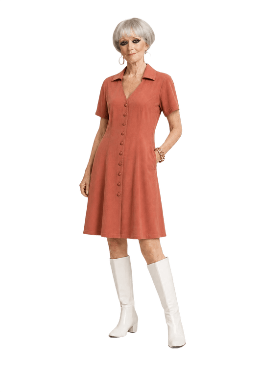 1960s Terracotta Rayon Dress - Model