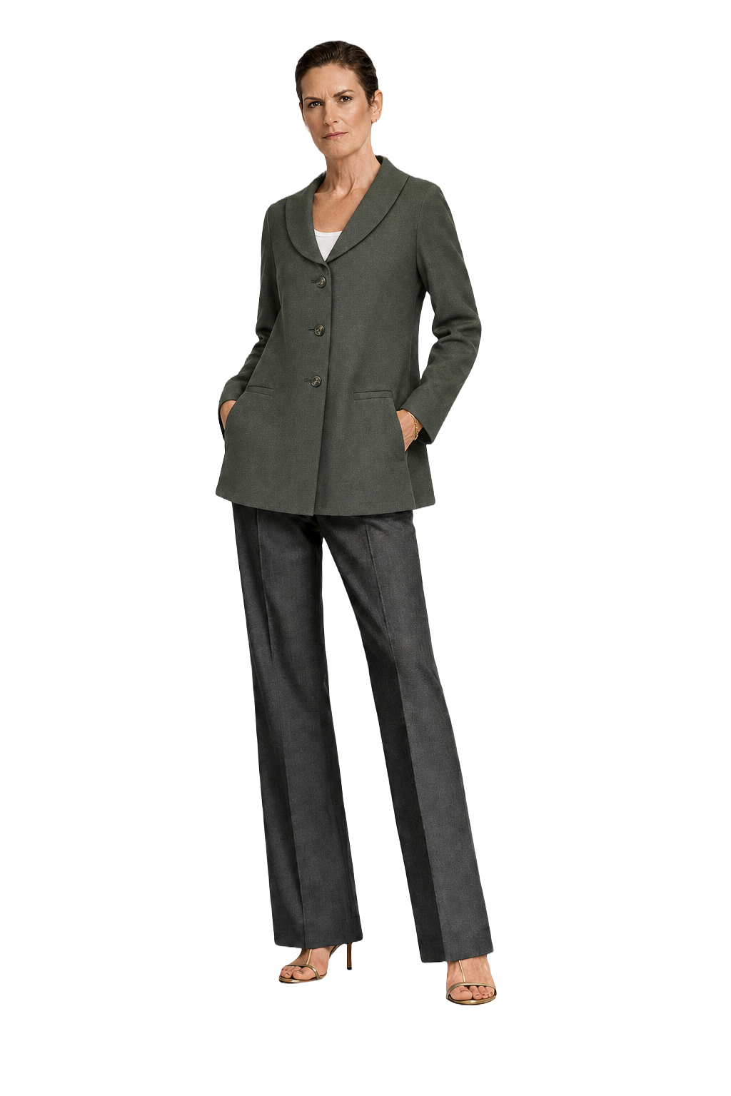 1990s Dark Green Wool Blend Coat - Model