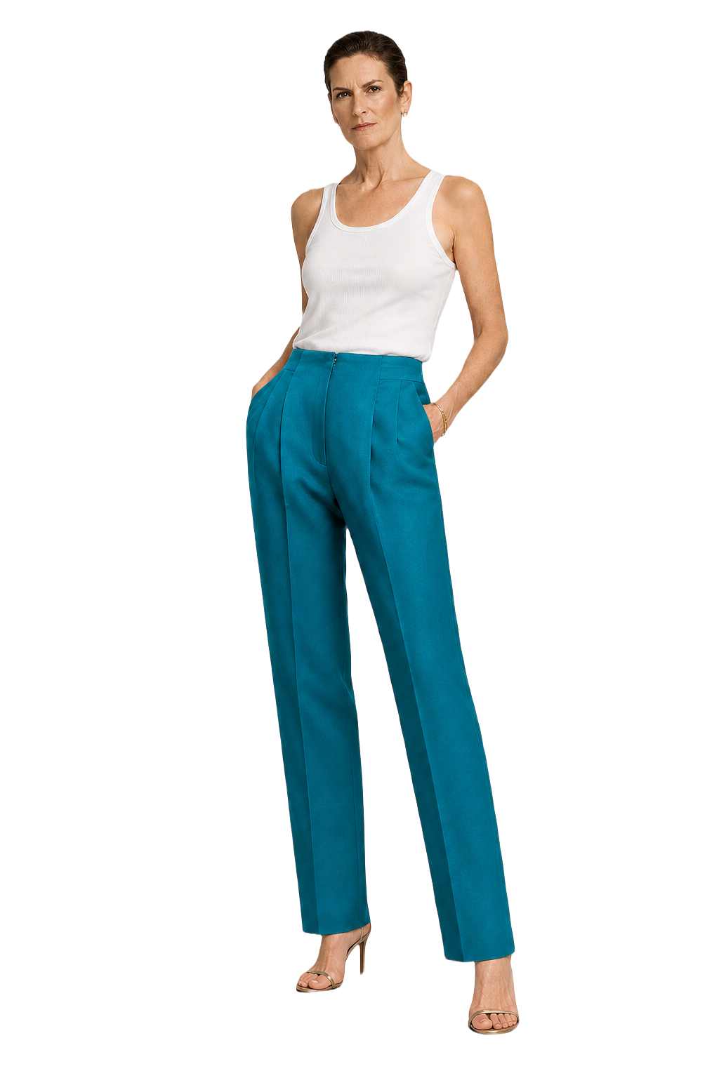 1990s Teal Polyester Trousers - Model